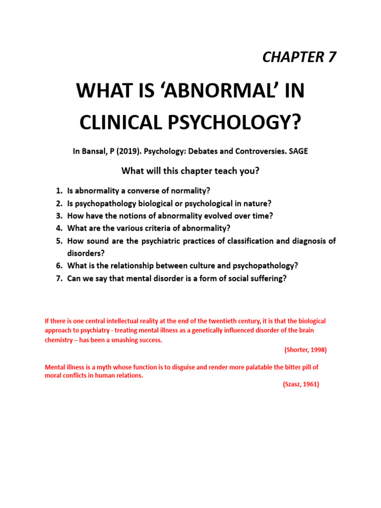 Chapter 7 Abnormal Psychology | PDF | Mental Disorder | Diagnostic And ...