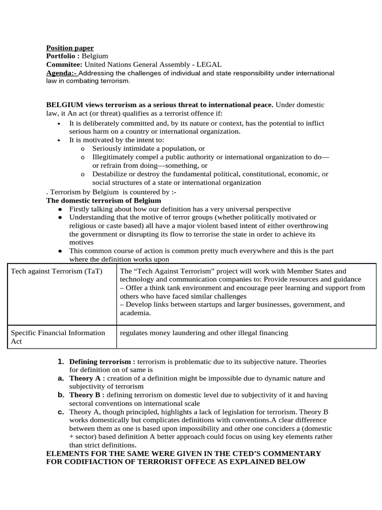 Position Paper - UNGA6 - Belgium | PDF | Justice | Crime & Violence