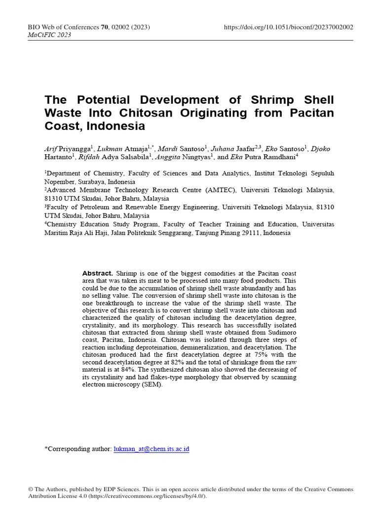 The Potential Development of Shrimp Shell | PDF | Chemistry | Chemical ...