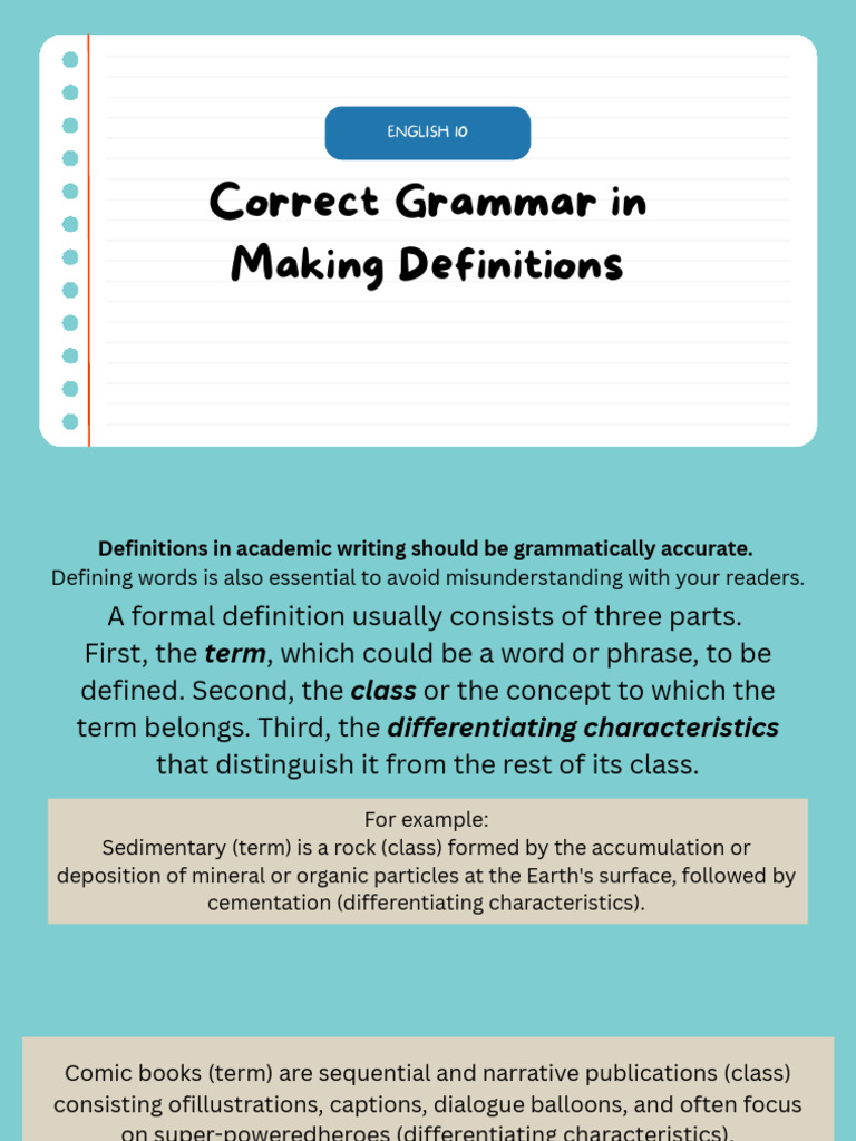 Q4 English 10 Correct Grammar in Making Definitions | PDF | Word ...