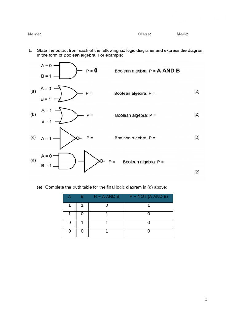 Boolean Logic Worksheet 2 | PDF