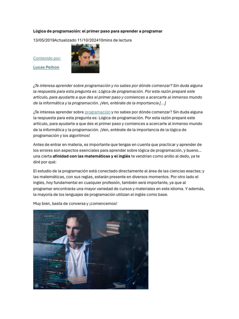 Lógica de Programación | PDF | Algoritmos | Programa de computadora