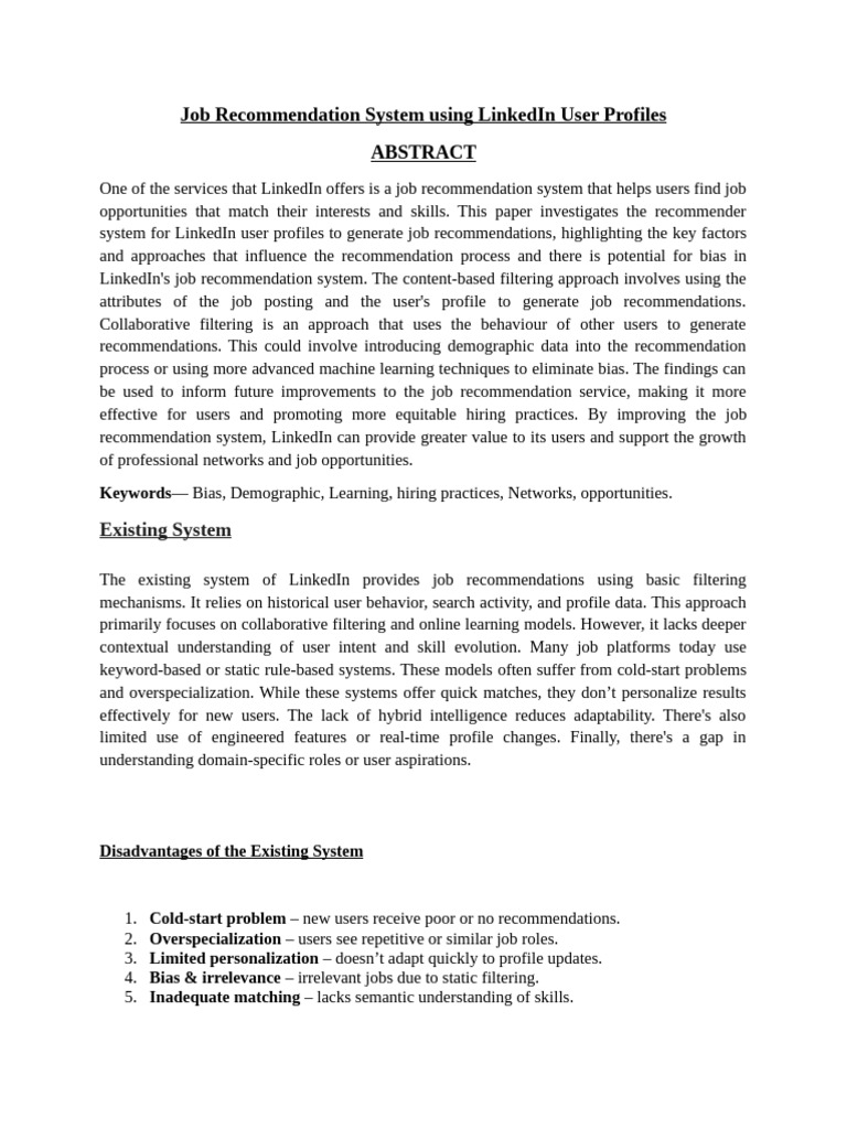 Recommendation System Using LinkedIn User Profiles | PDF | Information ...