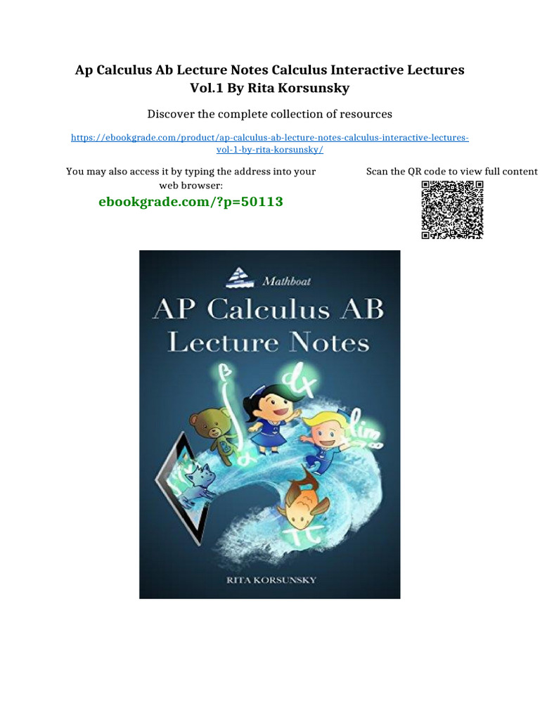 Ap Calculus Ab Lecture Notes Calculus Interactive Lectures Vol.1 by ...