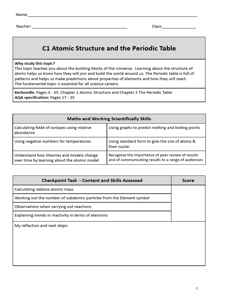C1 Atomic Structure and the Periodic Table | PDF | Atoms | Proton