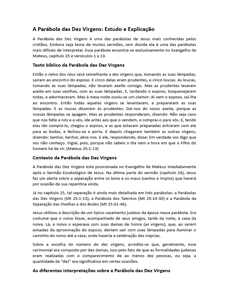 A Parábola Das Dez Virgens - Estudo e Explicação | PDF | Jesus ...