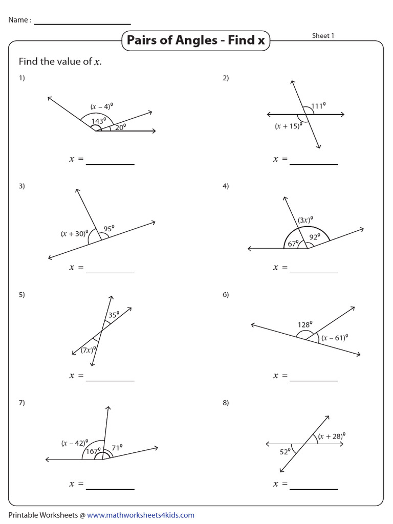 Angles Pairs Find X All Key | PDF