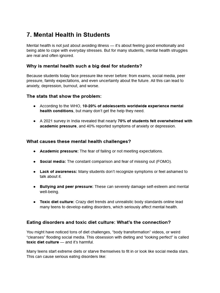 Mental Health in Students | PDF | Eating Disorder | Mental Health