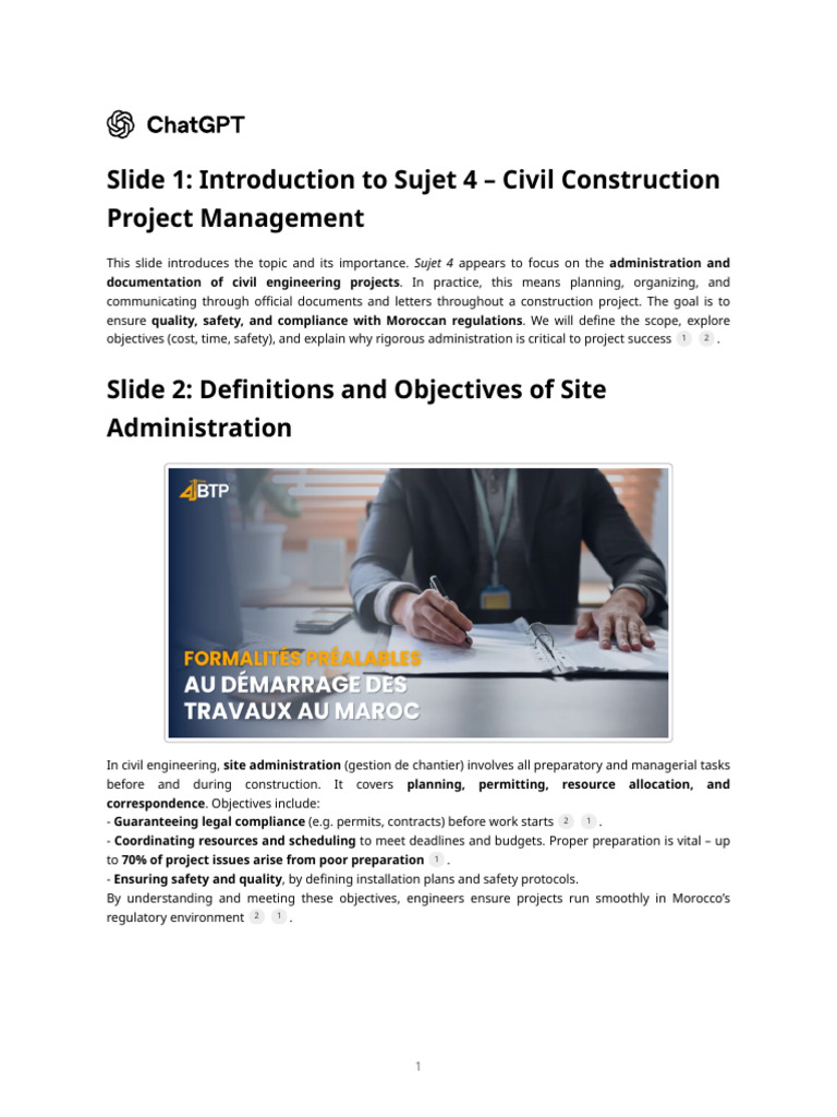 Slide 1 - Introduction To Sujet 4 - Civil Construction Project ...