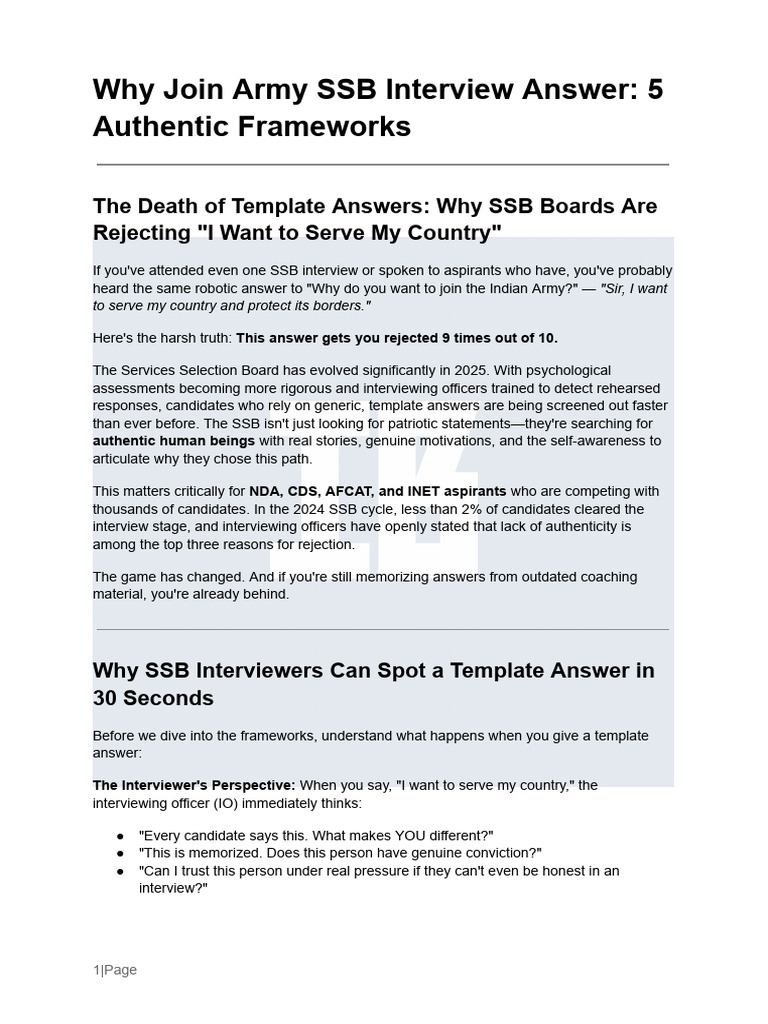 Why Join Army SSB Interview Answer | PDF | Unmanned Aerial Vehicle