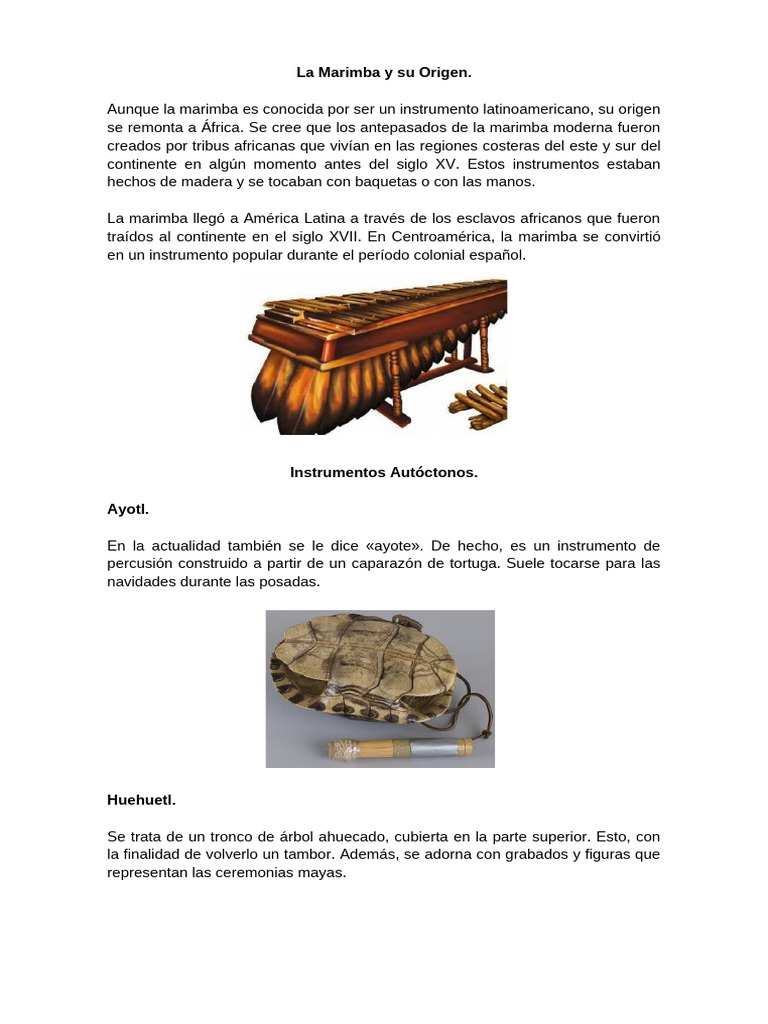La Marimba y Su Origen | PDF | Instrumentos musicales | Tecnología musical