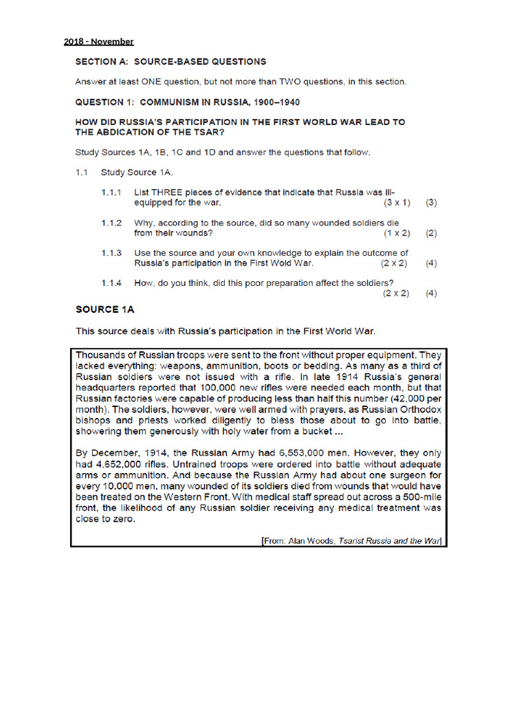 History Term One Russian Revolution Past Papers and Memo | PDF