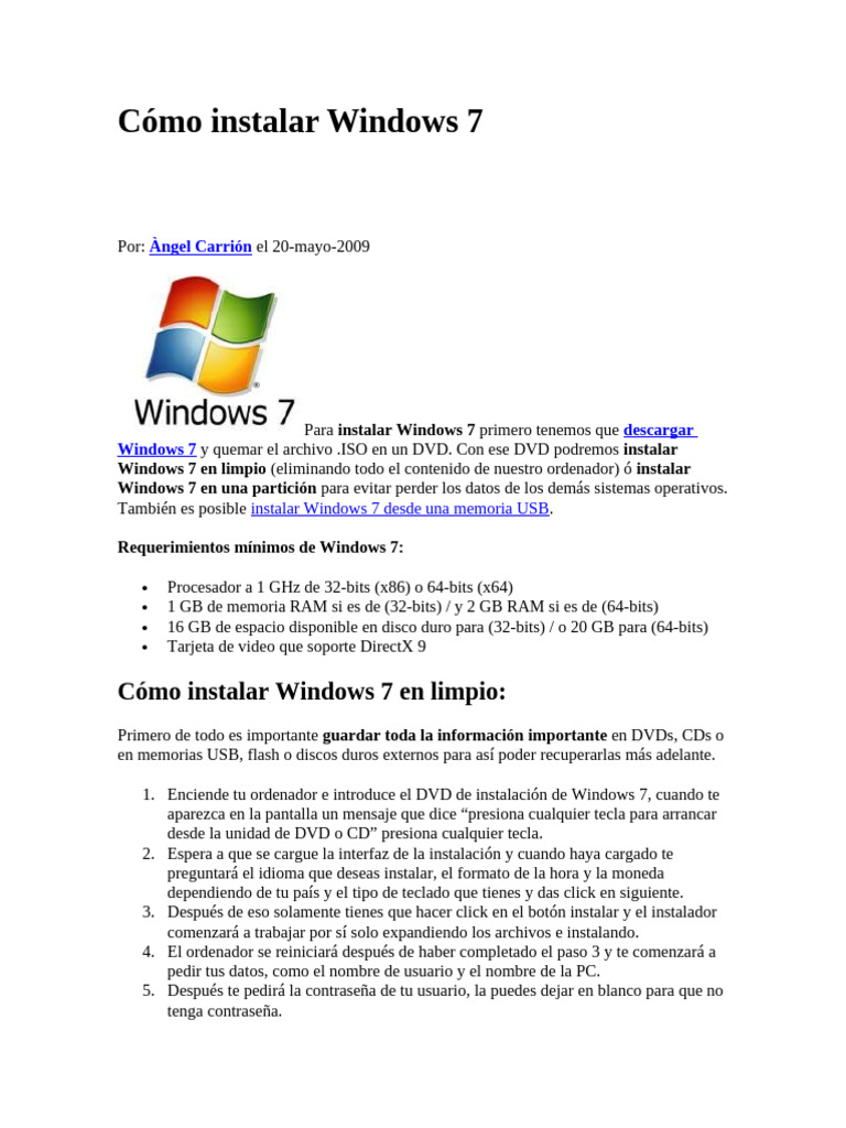 Cómo Instalar Windows 7 | PDF | Windows 10 | Windows 7