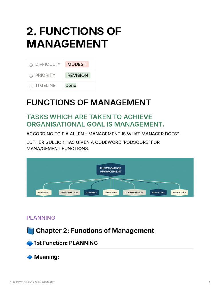 Functions of Management Notes | PDF | Team Building | Organizational ...