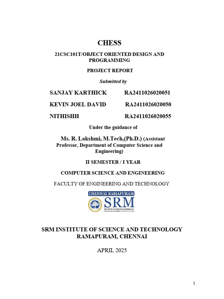 Oodp Project-Chess - Report 2025 | PDF | Object Oriented Programming ...