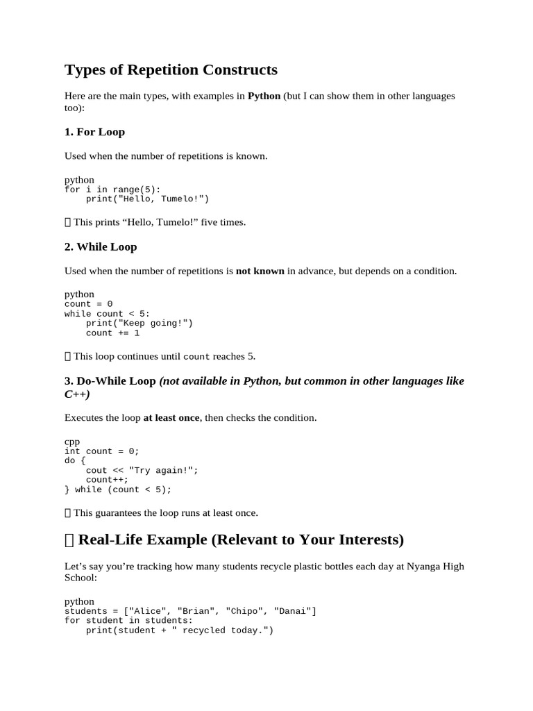 Types of Repetition Constructs | PDF
