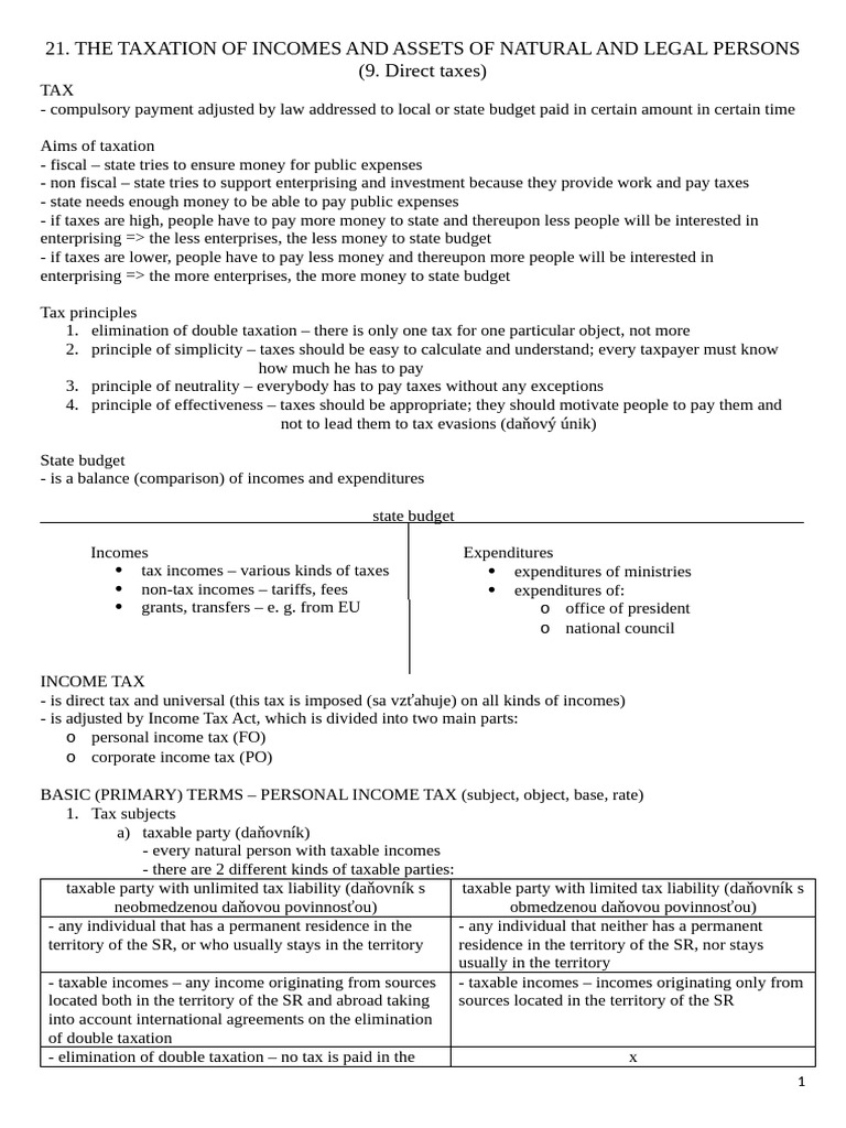 THE TAXATION OF INCOMES AND ASSETS OF NATURAL AND LEGAL PERSONS | PDF ...