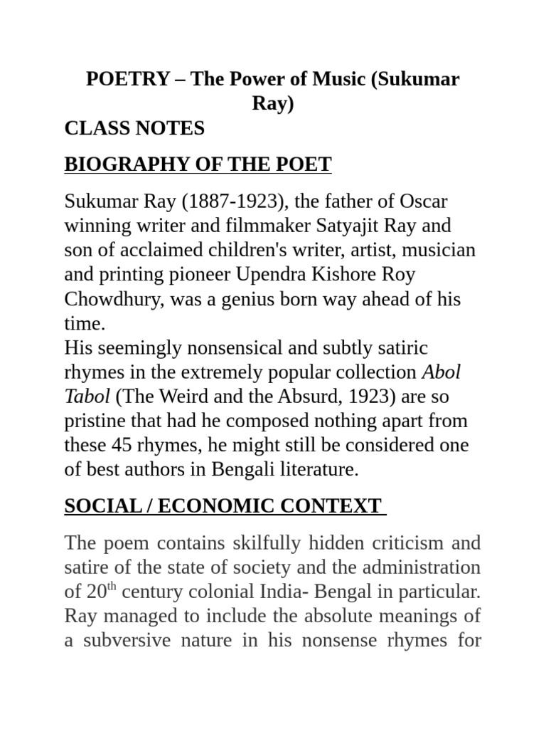 The Power of Music Class Notes | PDF | Poetry