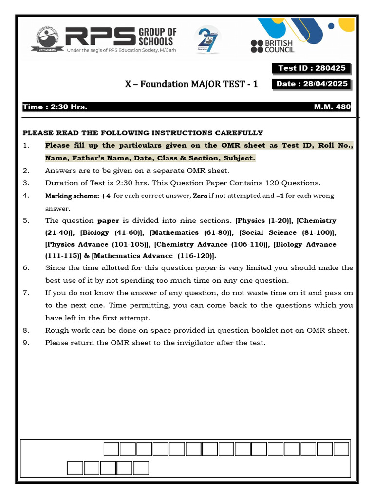 X-Foundation Major Test-1 (28!04!2025) | PDF | Electrical Resistance ...