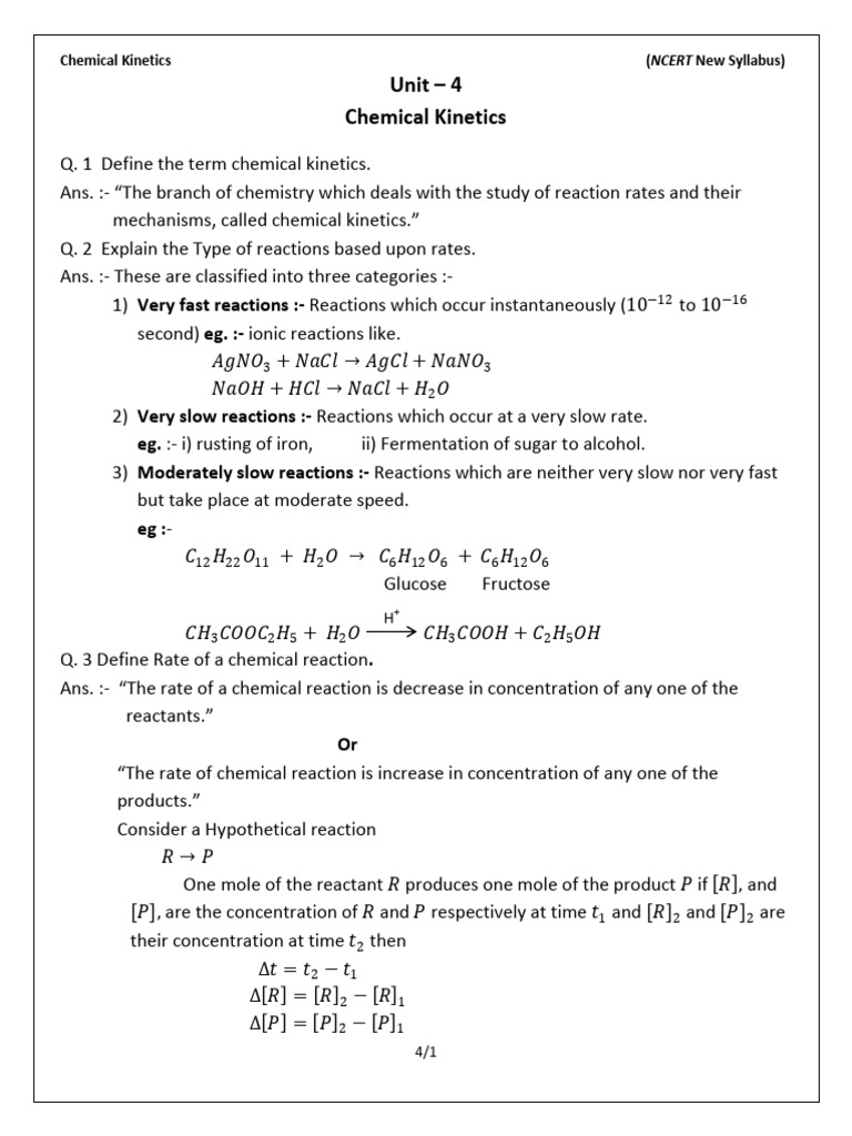Unit-4 Chemical Kinetics 03-02-2022 | PDF | Reaction Rate | Chemical ...