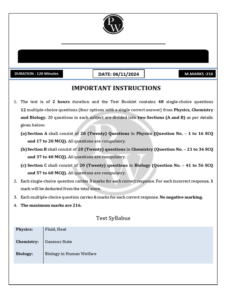 Part Syllabus Test Paper and Solutions 07 - (Only PDF) - NSEJS Training ...