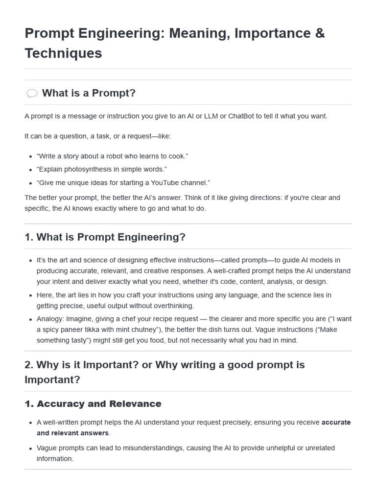 Prompt Engineering - Meaning, Importance & Techniques | PDF ...