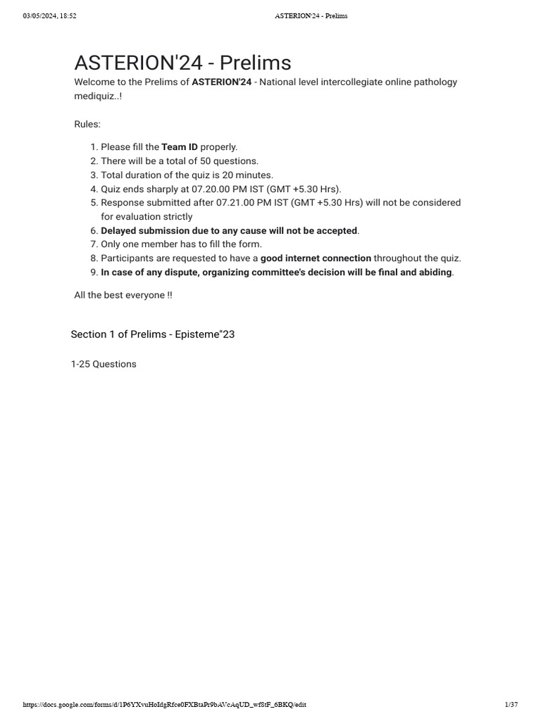 ASTERION 24' - Prelims Question Paper - Google Forms | PDF | Medical ...