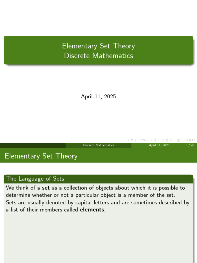 05 Elementary Set Theory 1 | PDF | Set (Mathematics) | Integer