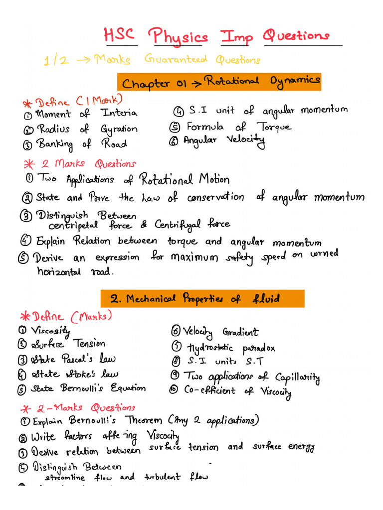 HSC Physics Imp Questions Part 1 | PDF