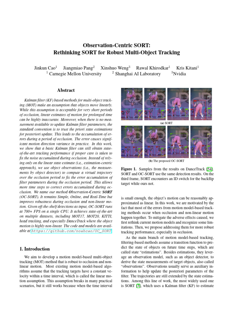 Observation-Centric SORT: Rethinking SORT For Robust Multi-Object ...