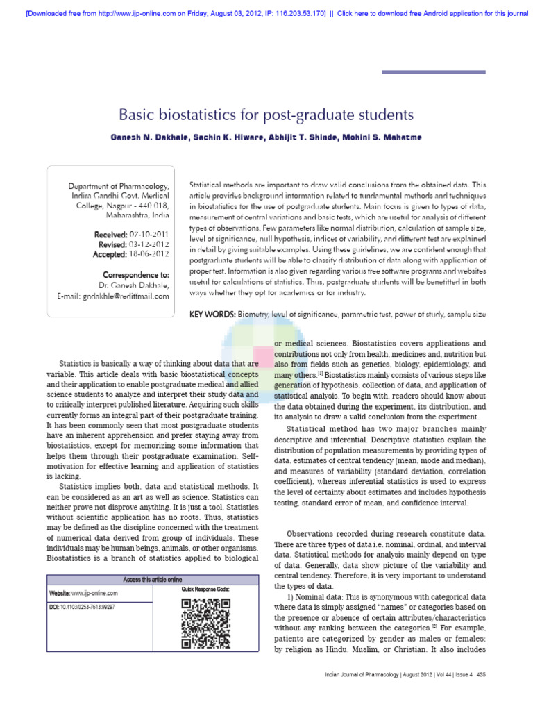 2012 I JP Bio Statistics | PDF | Statistics | Standard Deviation