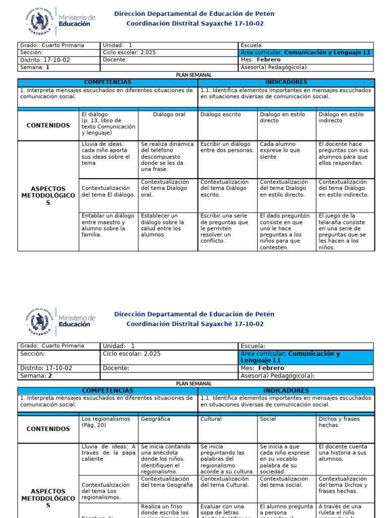Plan de Cuarto | PDF | Educación primaria | Comunicación