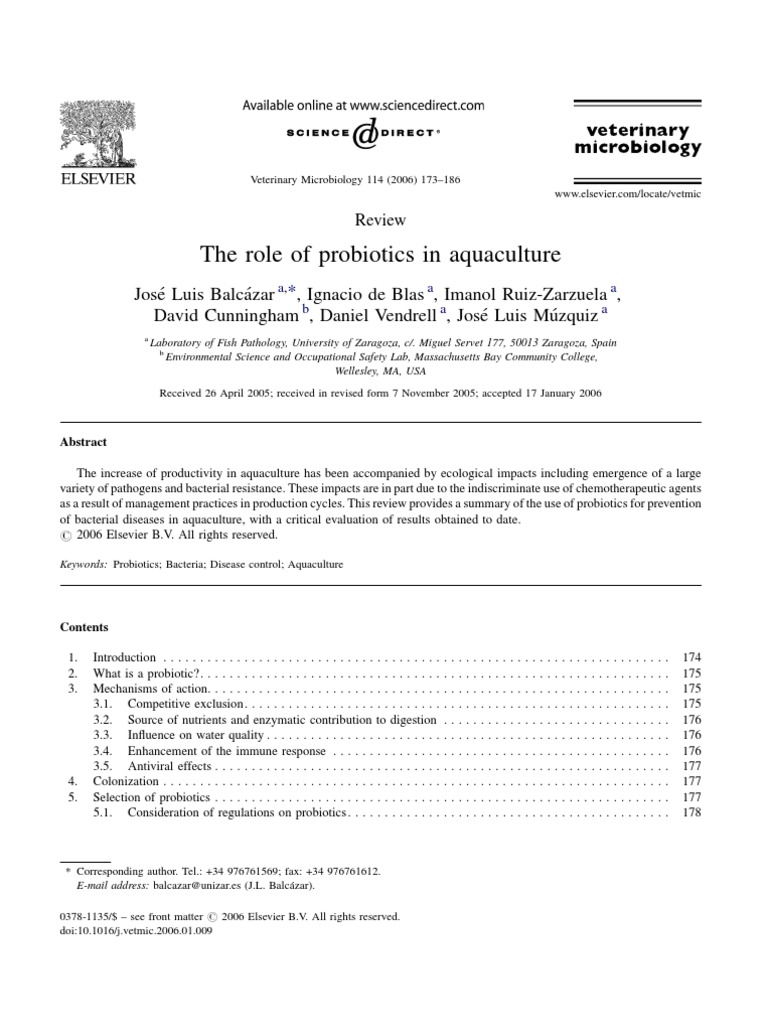 The Role of Probiotics in Aquaculture | PDF | Antimicrobial Resistance ...