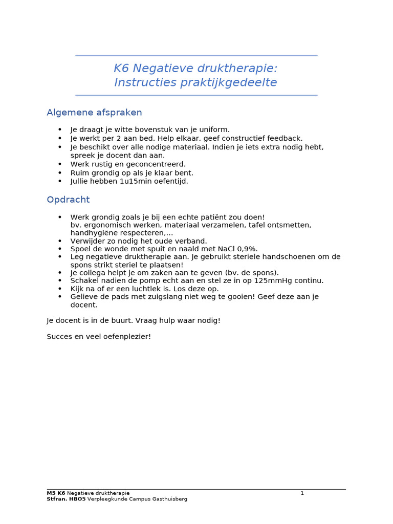 K6 VAC Instructies Voor Praktijkgedeelte | PDF