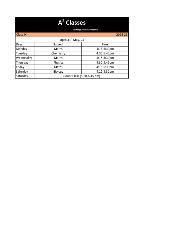 Class 9 Time Table | PDF