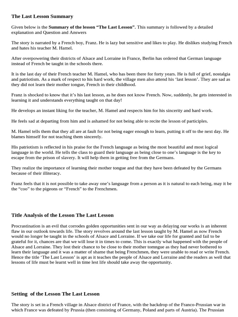 1763538020778 the Last Lesson Summary | PDF