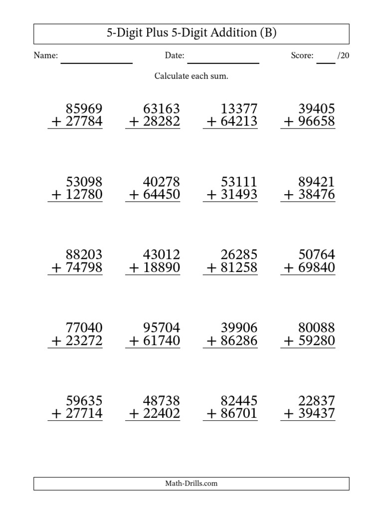 Addition 5digit 5digit All.1614183780-2 | PDF