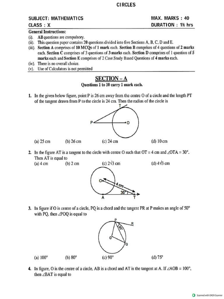 Circles Class 10 | PDF