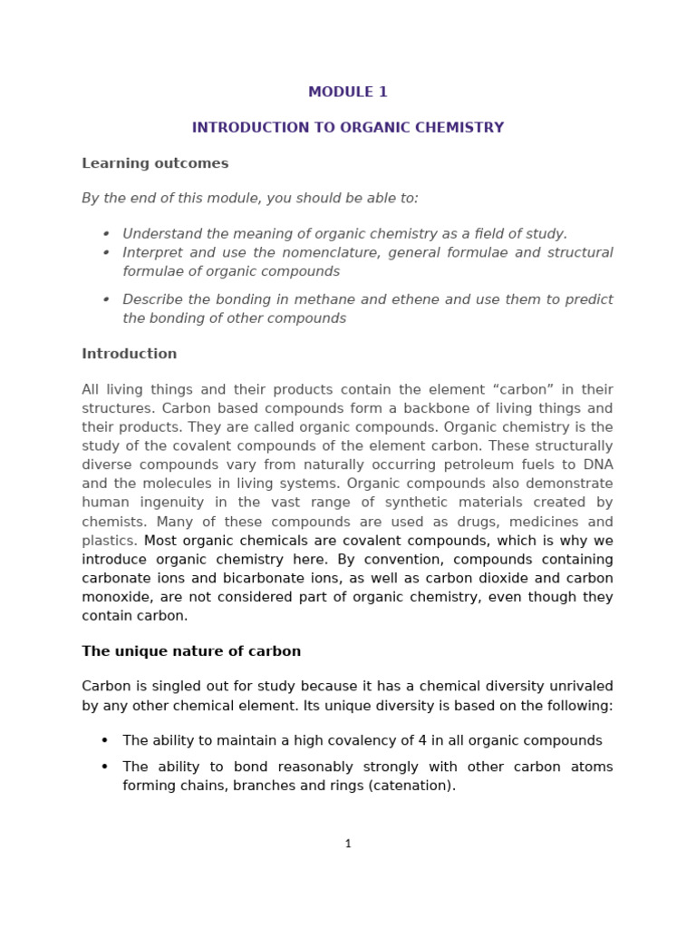 Module 1 Organic Chemistry | PDF | Isomer | Chemical Bond