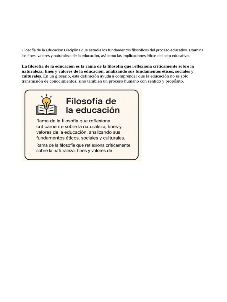 Filosofía de La Educación Disciplina Que Estudia Los Fundamentos ...