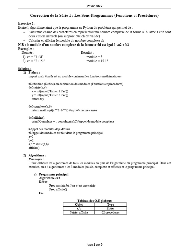 Correction Serie1 SP | PDF | Python (Langage de programmation ...