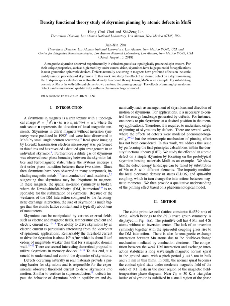 Density Functional Theory Study of Skyrmion Pinning by Atomic Defects ...