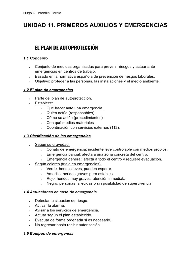 Unidad 11. Primeros Auxilios y Emergencias | PDF | Servicios médicos de ...