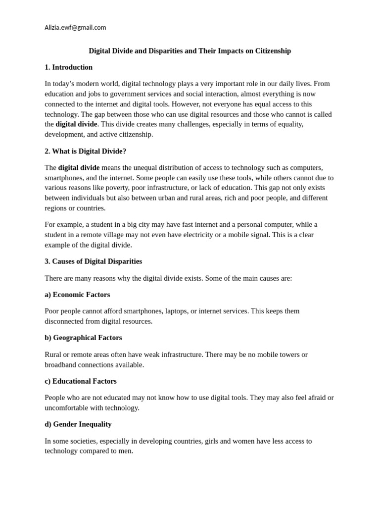 Digital Divide and Disparities and Their Impacts On Citizenship | PDF ...