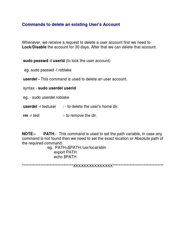Commands To Delete An Existing User | PDF