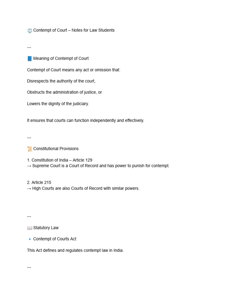 Contempt of Court - Notes For Law Students | PDF | Contempt Of Court ...