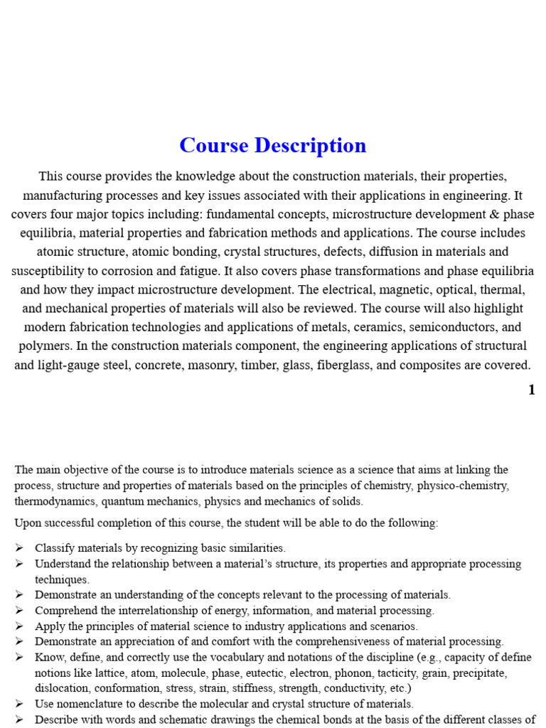 Chapter 1-Materials Engineering-Spring 2026 | PDF | Crystal Structure ...