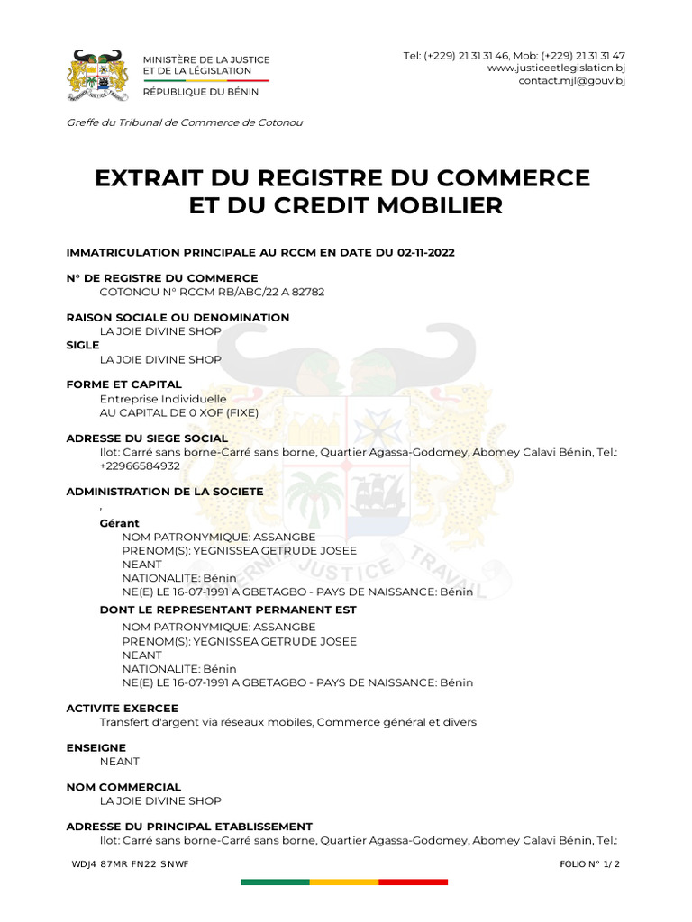 Extrait RCCM | PDF | Loi publique | Séparation des pouvoirs