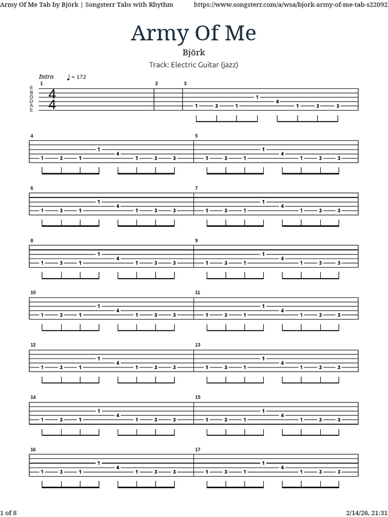 Army of Me Tab by Björk - Songsterr Tabs With Rhythm | PDF | Song ...