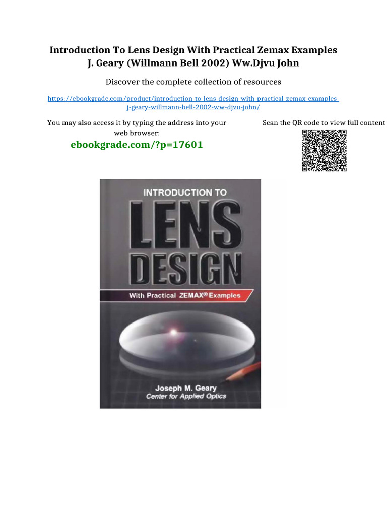 Introduction to Lens Design With Practical Zemax Examples J. Geary ...